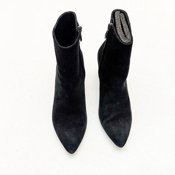 Botkier Sasha Booties Almond Toe Black Suede Leather Block Heel Size 7 - Picture 1 of 6